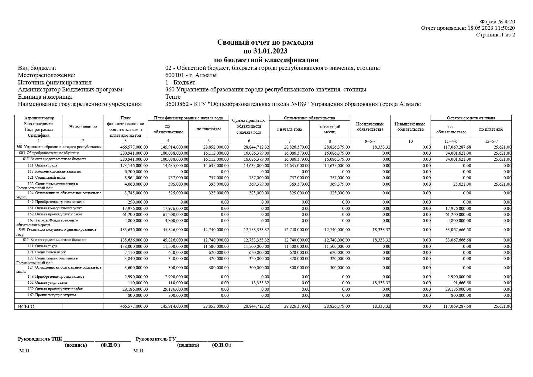 Сводный отчет по расходам по 31.01.2023
