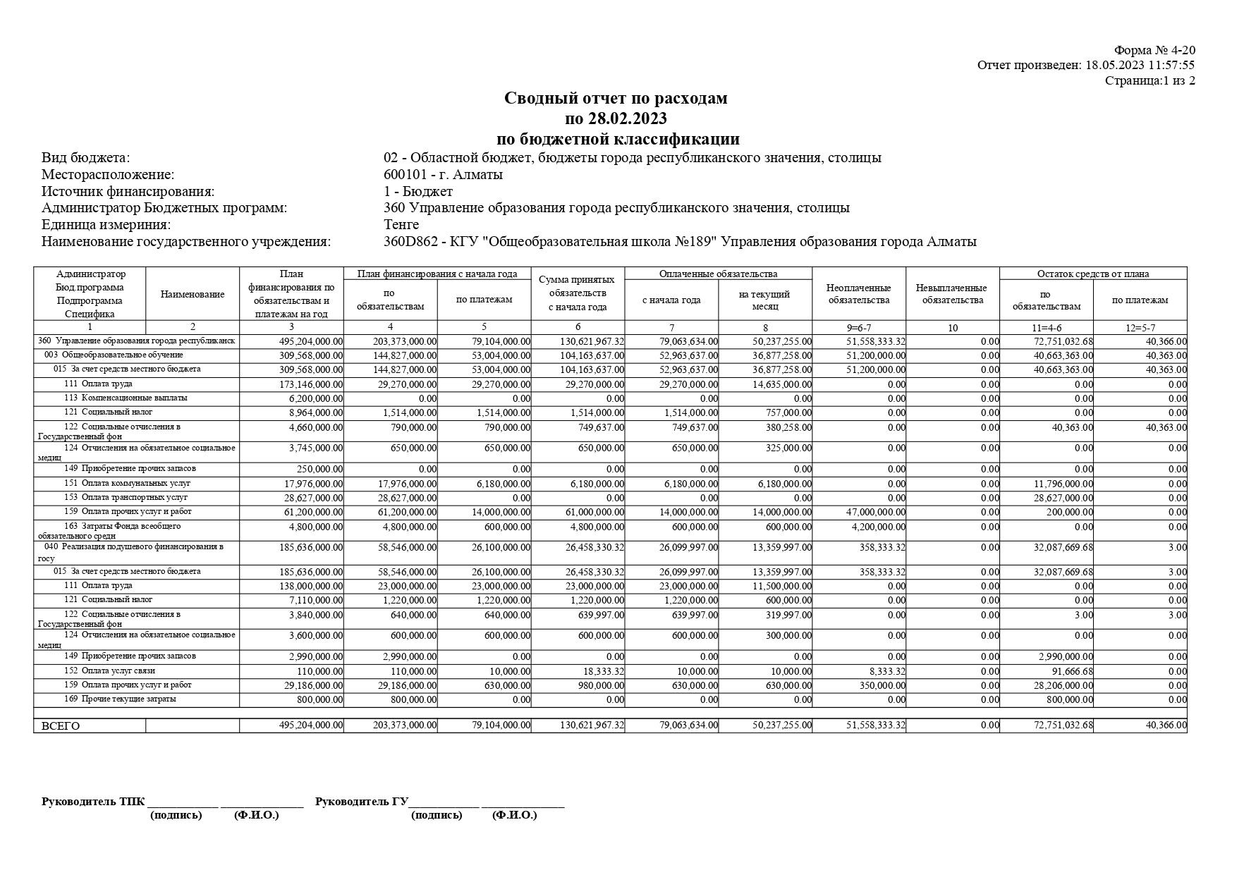 Сводный отчет по расходам по 28.02.2023